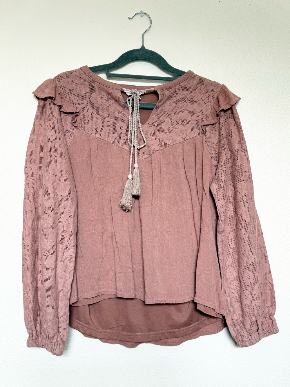 Dusty Rose Long Sleeve Blouse Boho Fairycore Size S
